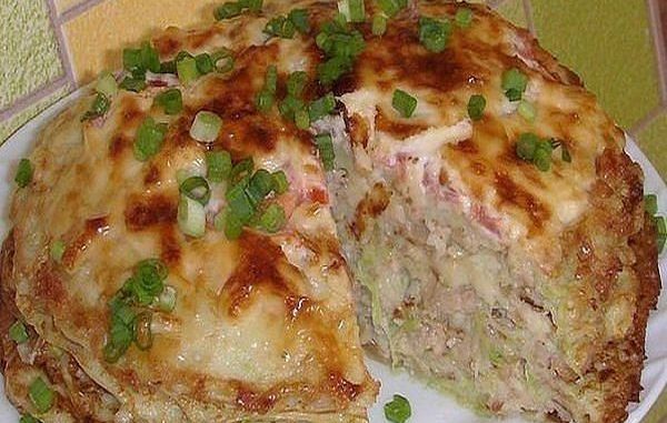 Кабачково-сырный тортик с мясом