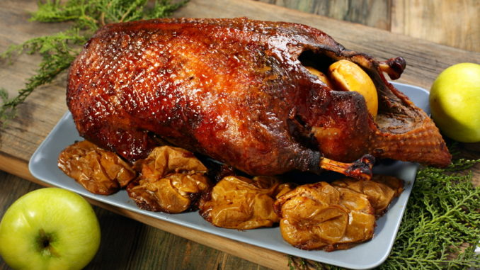 Duck in honey-mustard glaze.