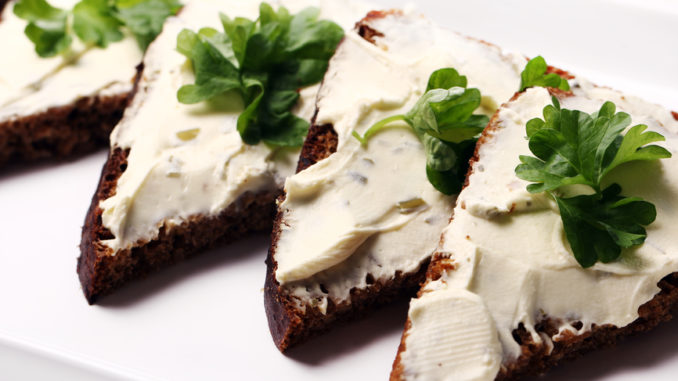 Slices of bread with cream cheese
