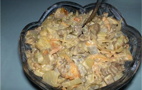 salat-iz-govyazhej-pecheni-i-gribov