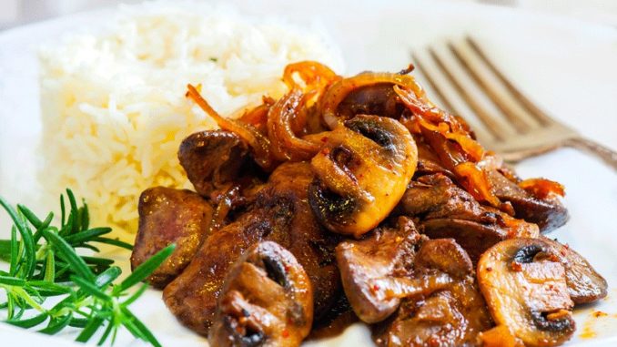 Куриная печень с грибами
