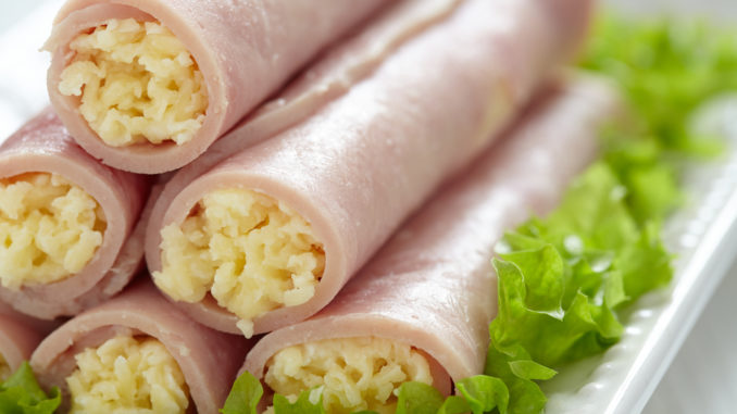 Ham rolls stuffed with cheese and garlic