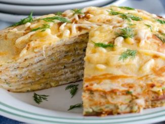 Блинный пирог с курицей и грибами