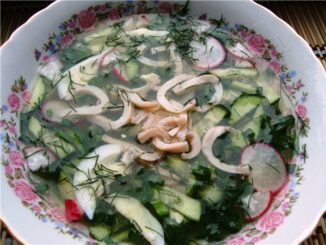 Окрошка с кальмарами