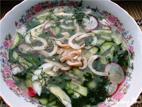 Окрошка с кальмарами