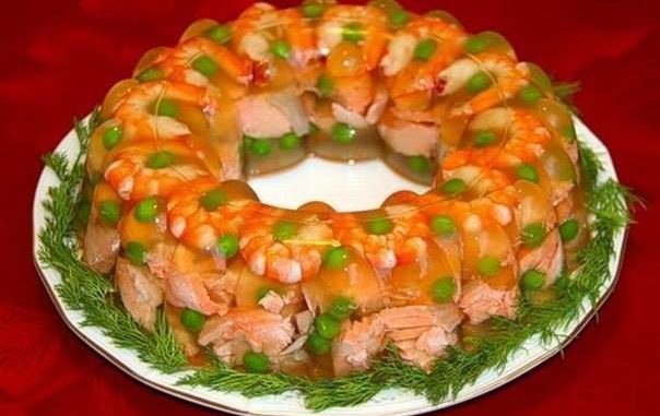Заливное из сёмги с креветками