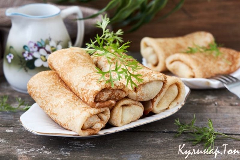 Блины с шампиньонами и сыром