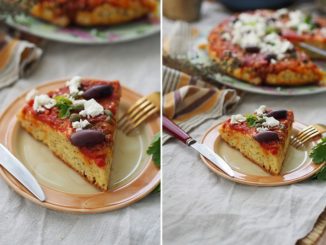 Греческий пирог-перевертыш с томатами и перцем