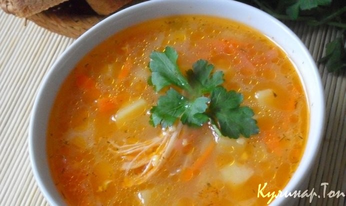 Куриный суп с овощами и кукурузной крупой
