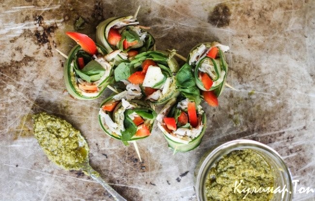 Закуска с огурцом и копченой индейкой