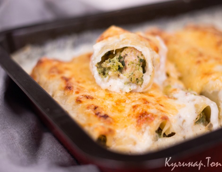 Каннеллони с курицей и песто из брокколи