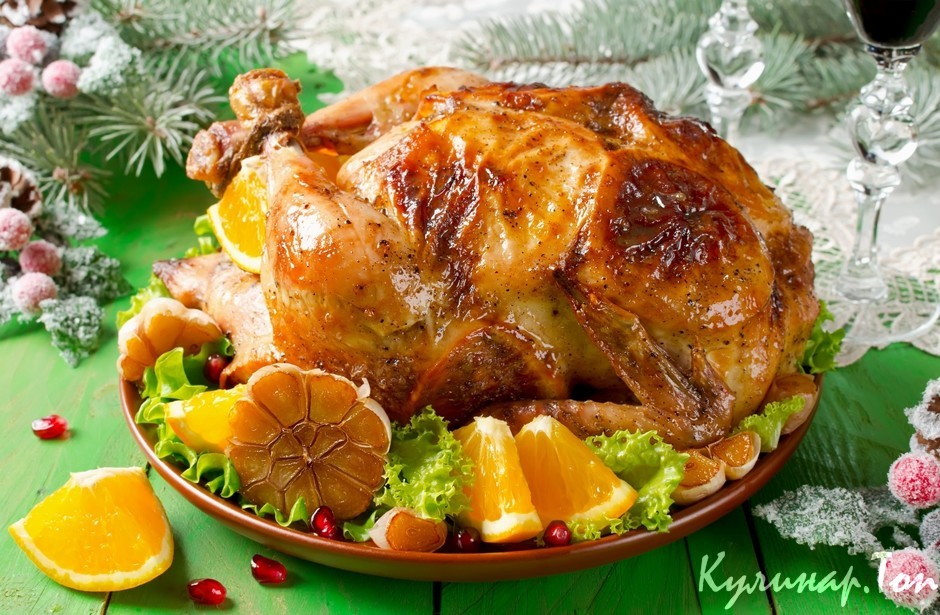 Курица, фаршированная апельсинами