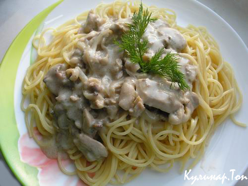 Спагетти с курицей в сливочном соусе Спагетти с курицей в сливочном соусе