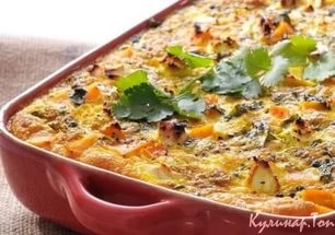 Запеканка из индейки с подосиновиками и орехами