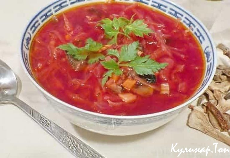 Борщ постный с грибами и квашеной капустой