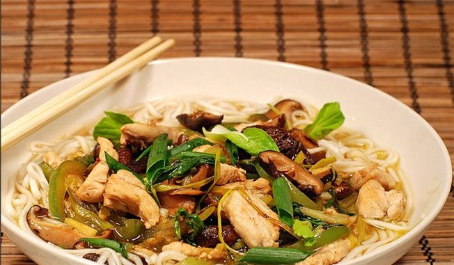 Лапша удон с куриными грудками и грибами Лапша удон с куриными грудками и грибами