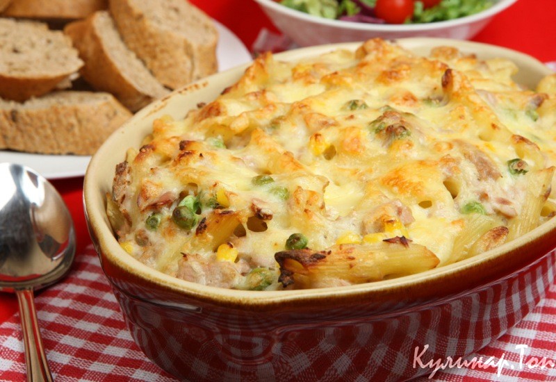 Паста, запеченная с грибами