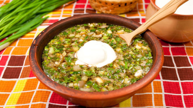 Окрошка с говядиной и жареным картофелем Окрошка с говядиной и жареным картофелем