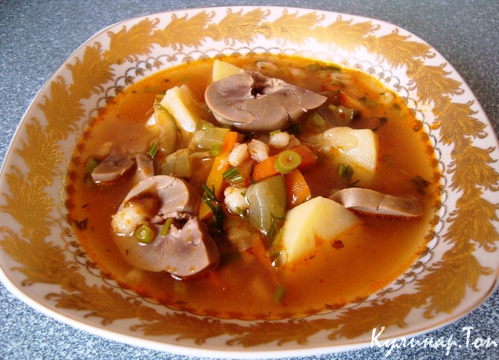 Рассольник с говяжьими почками