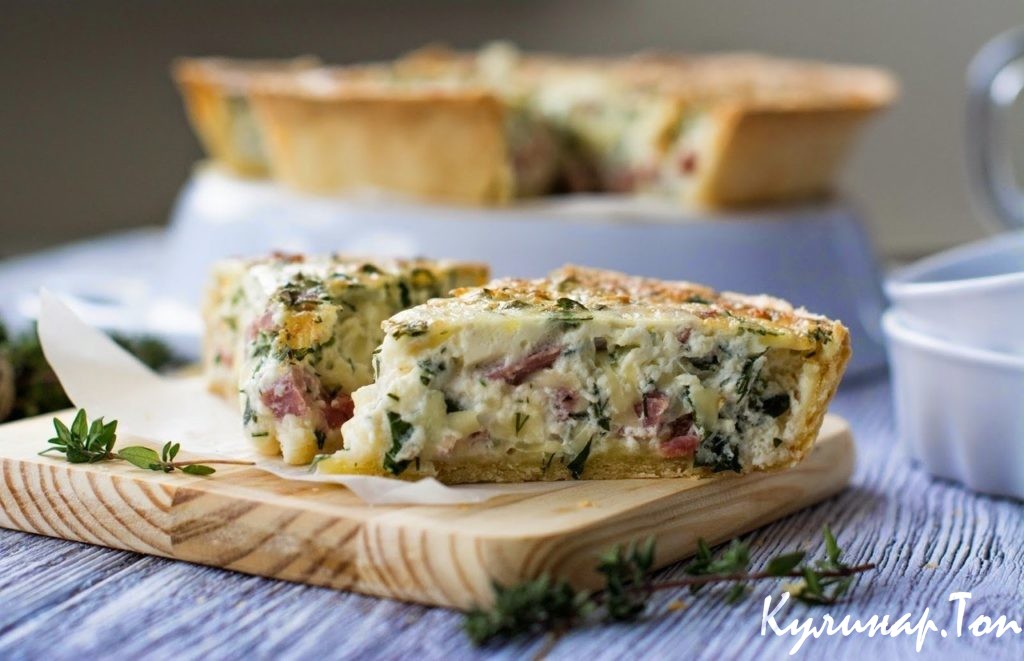 Киш с беконом и зеленью
