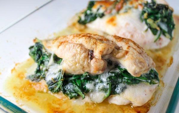 Куриная грудка с моцареллой и шпинатом Куриная грудка с моцареллой и шпинатом