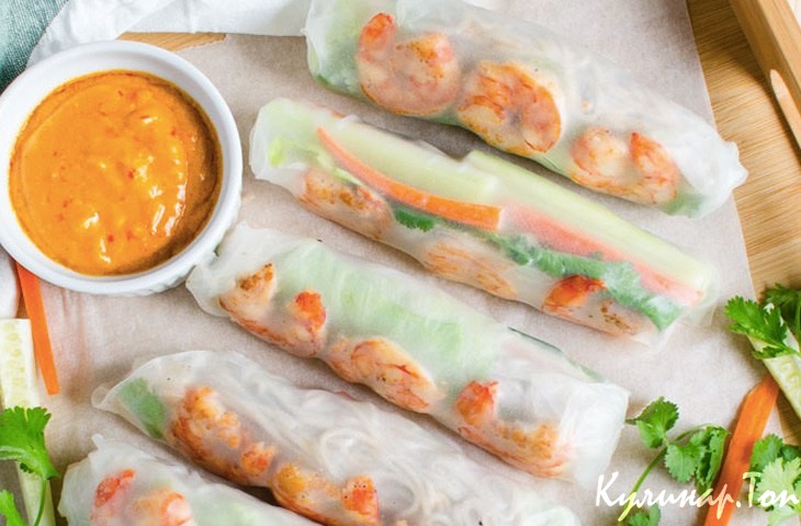 Роллы с овощами и креветками