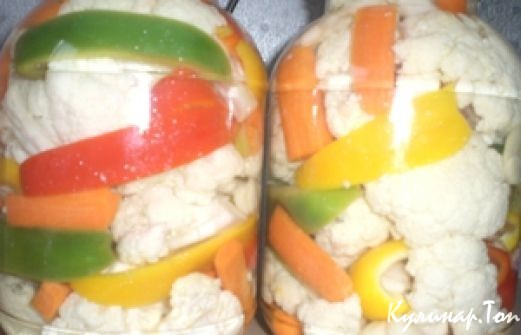 Закуска консервированная из овощей с цветной капустой Закуска консервированная из овощей с цветной капустой
