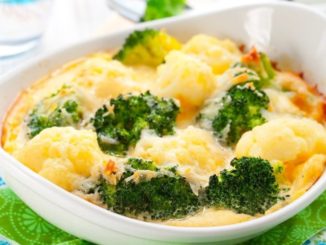 Запеканка из брокколи, курицы и грибов