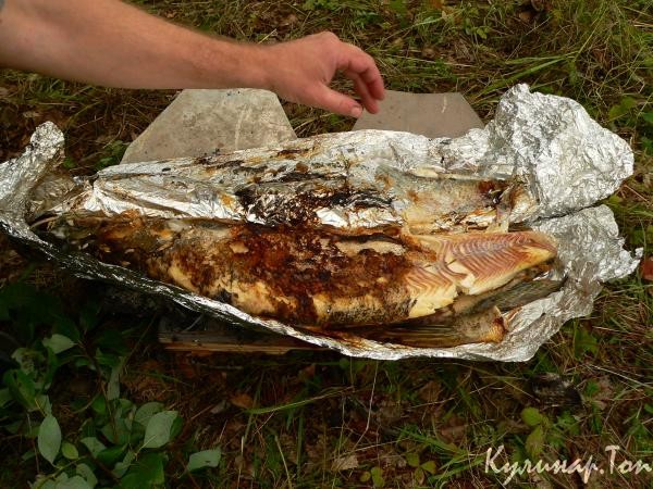 Рыба, запеченная на костре