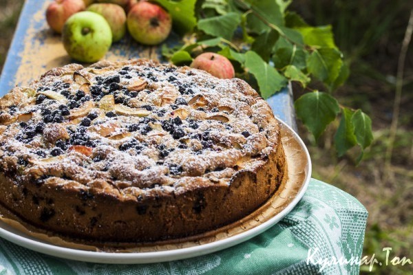 Шарлотка с яблоками и черникой