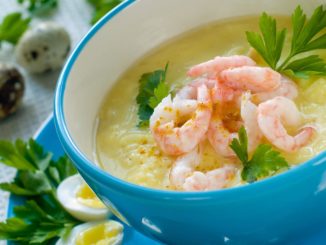 Суп-пюре из креветок с рисом и грибами
