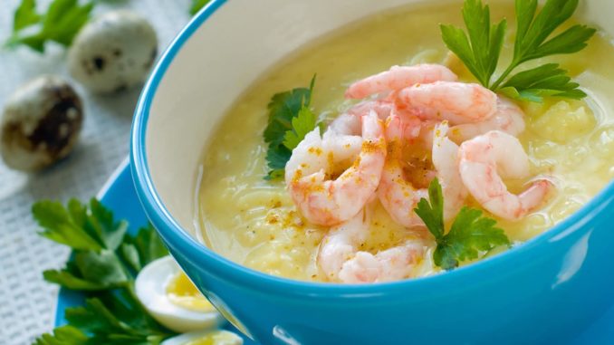 Суп-пюре из креветок с рисом и грибами Суп-пюре из креветок с рисом и грибами