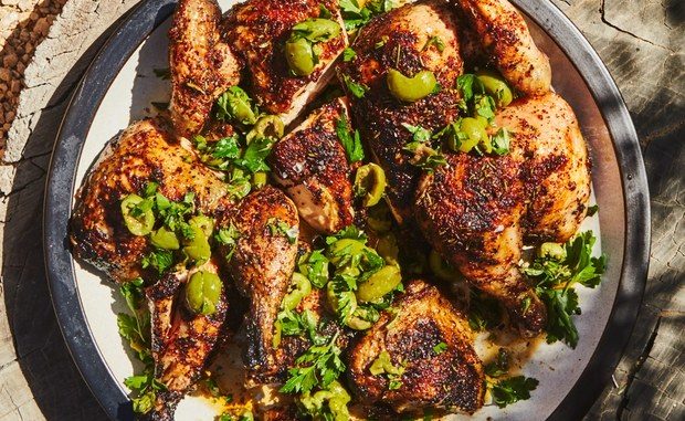 butterflied-chicken-with-herbs-and-cracked-olives
