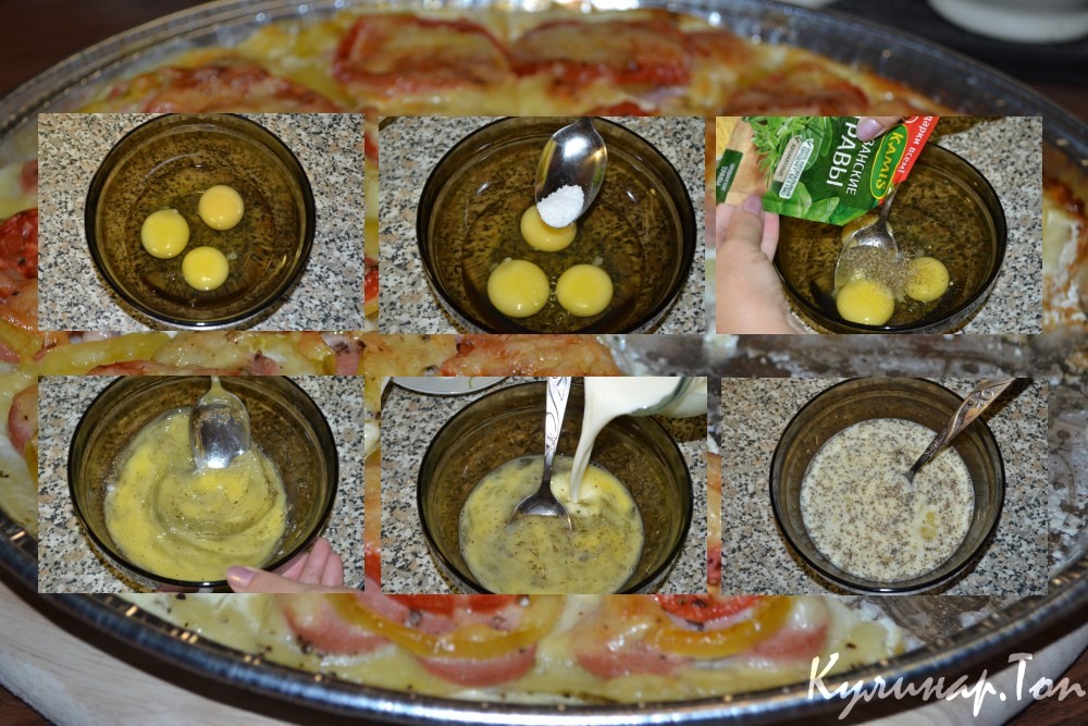 Картофельная пицца с сосисками и моцареллой