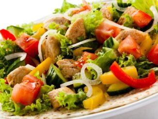 Овощной салат с жареным мясом