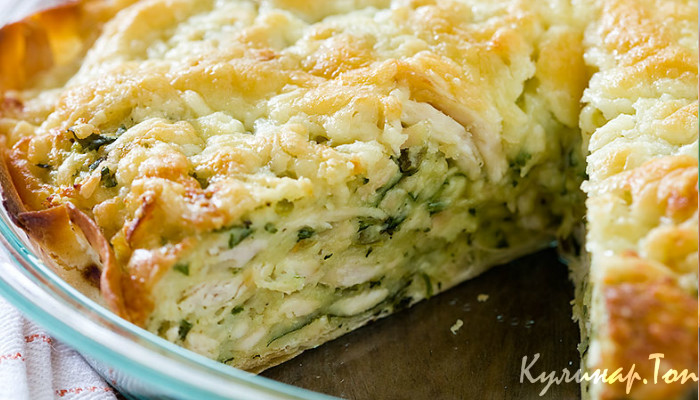 Пирог из лаваша с курицей, грибами и сыром