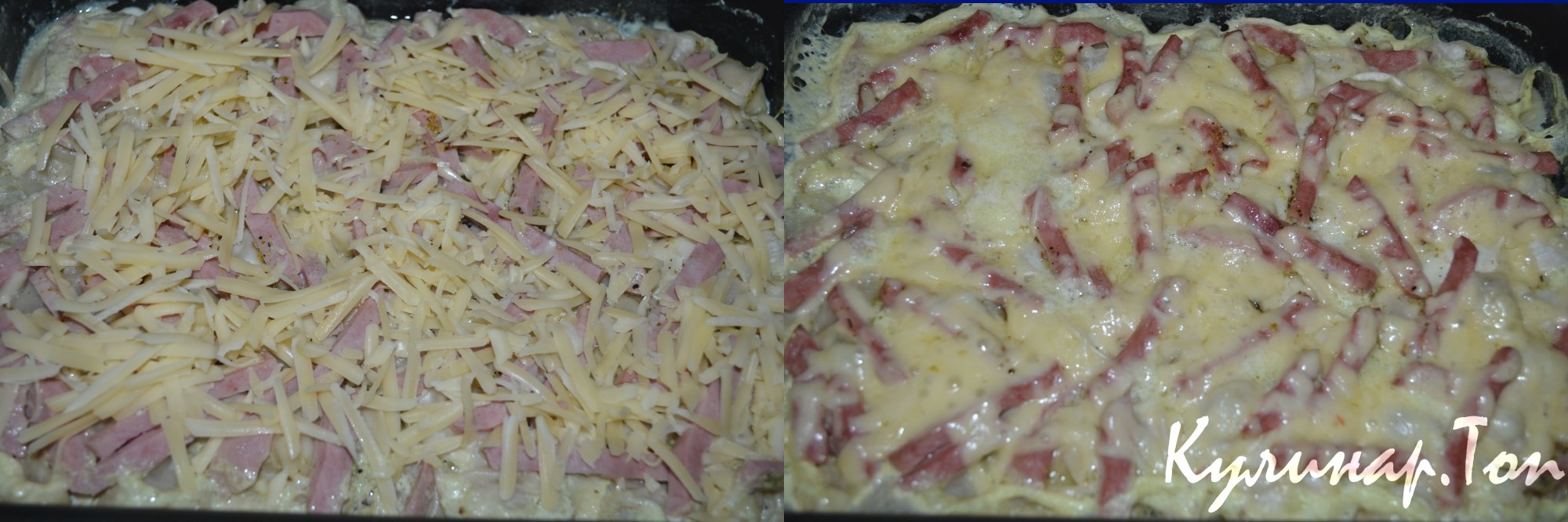 Пельмени, запеченные с ветчиной и сыром