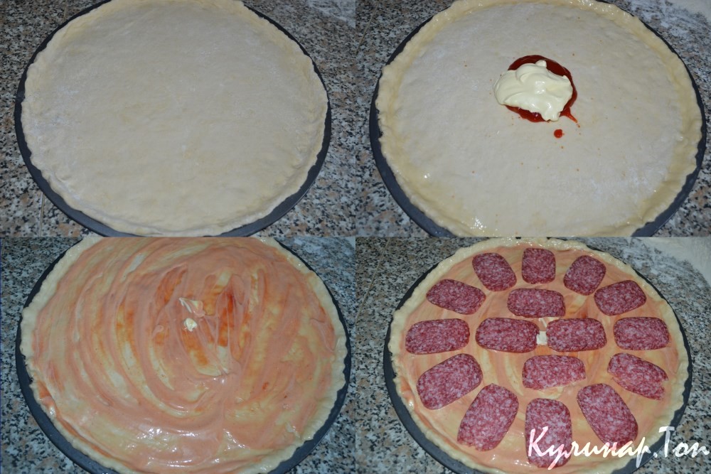 Пицца с колбасой и кукурузой