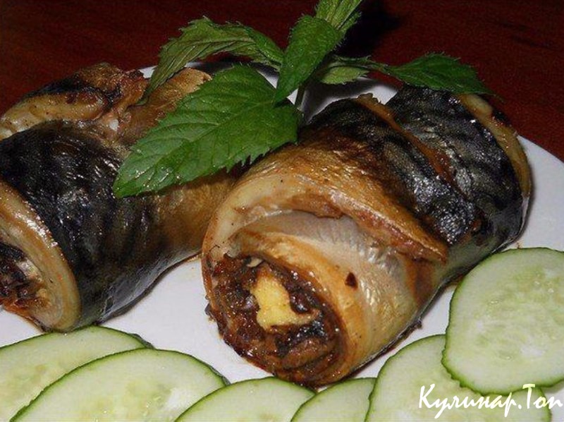 Рулеты из скумбрии с грибами и сыром