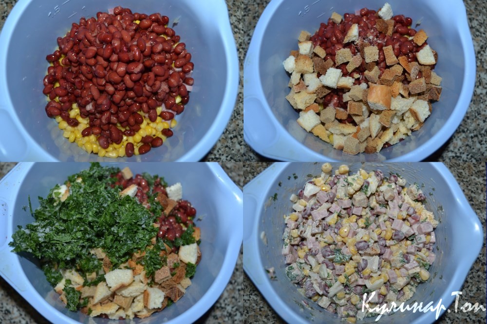 Салат с фасолью, кукурузой и ветчиной