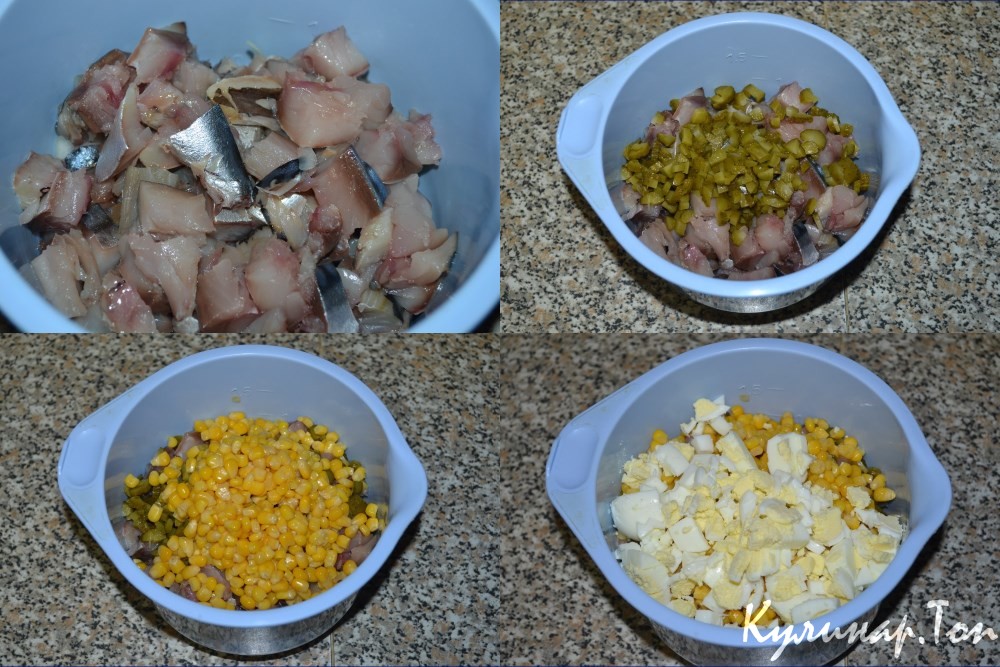 Салат со скумбрией и кукурузой