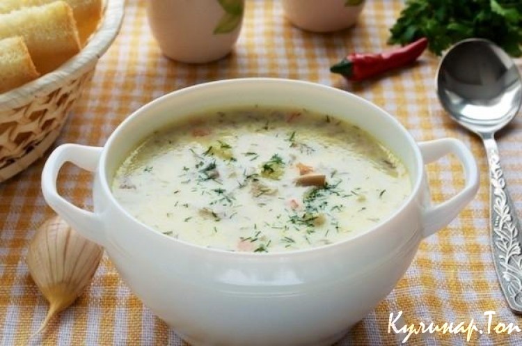 Суп с плавлеными сырками и грибами