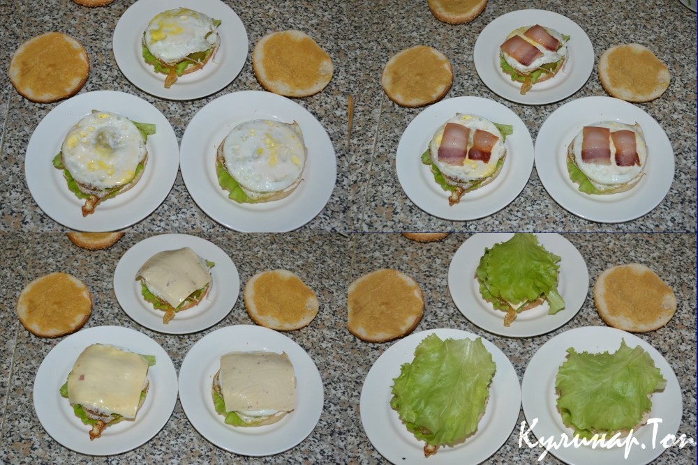 Бургеры с жареным яйцом и беконом