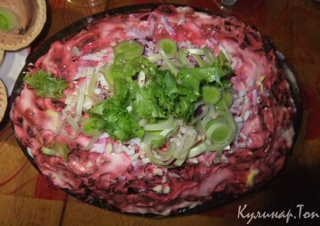 Креветочная шуба с грибами