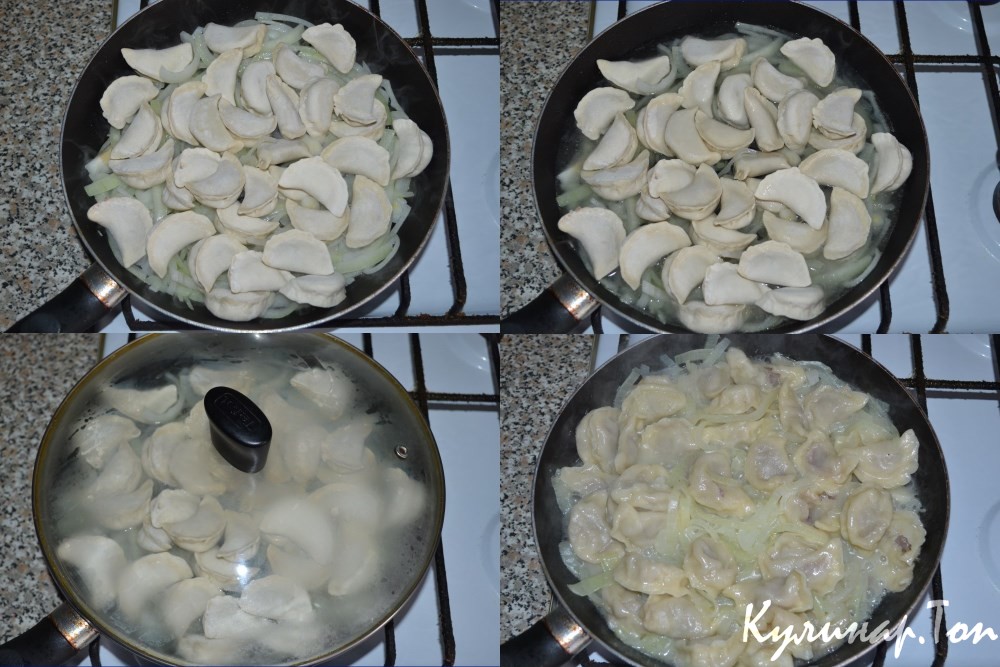 Пельмени жаренные с луком