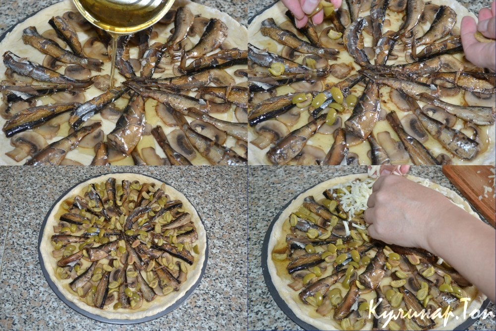 Пицца с грибами и шпротами