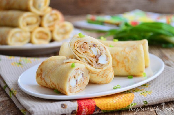 Блины с рисом и яйцом