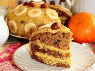 Апельсиновый торт с орехами и бананом