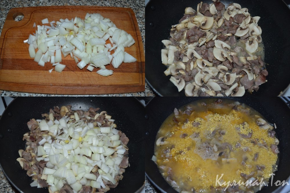 Пшенная каша с курицей и грибами