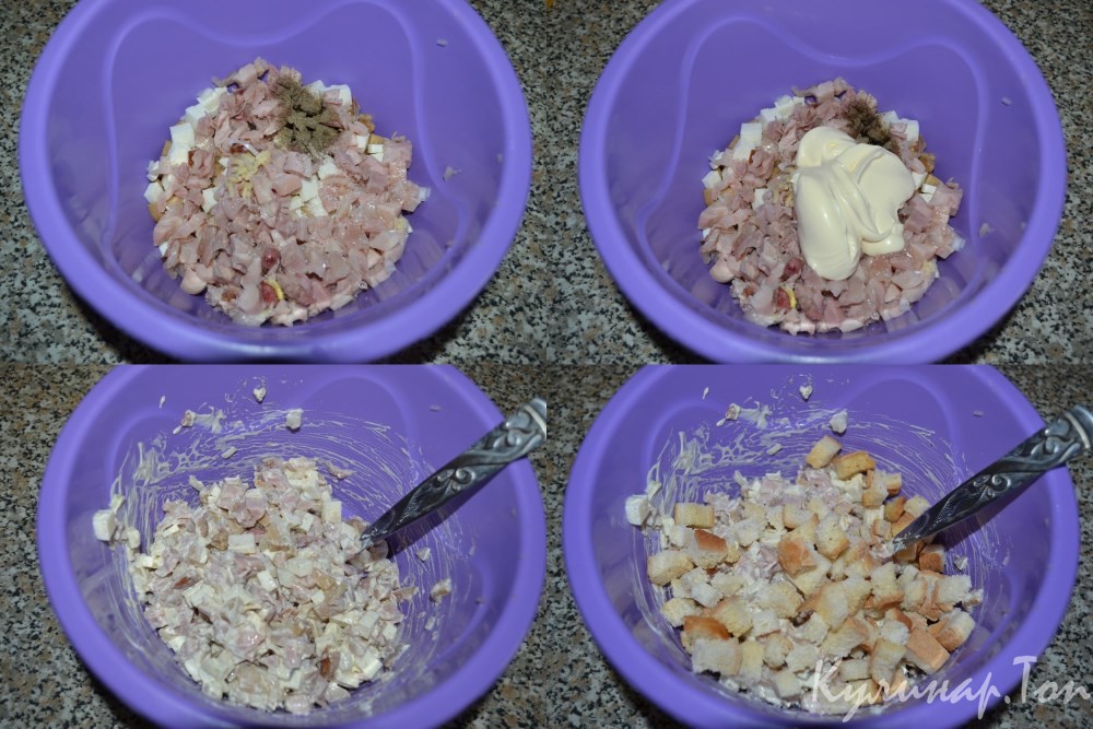 Салат с копченой курицей и брынзой